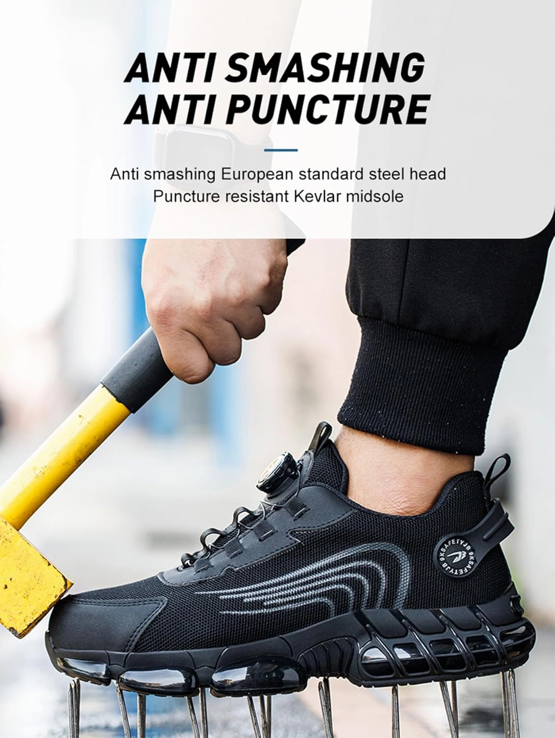 Men's Steel Toe Work Shoes Breathable Lightweight Anti-Smash Anti-Puncture Site Protective Shoes Easy On/Off Swivel Buckle Women's Safety Shoes
