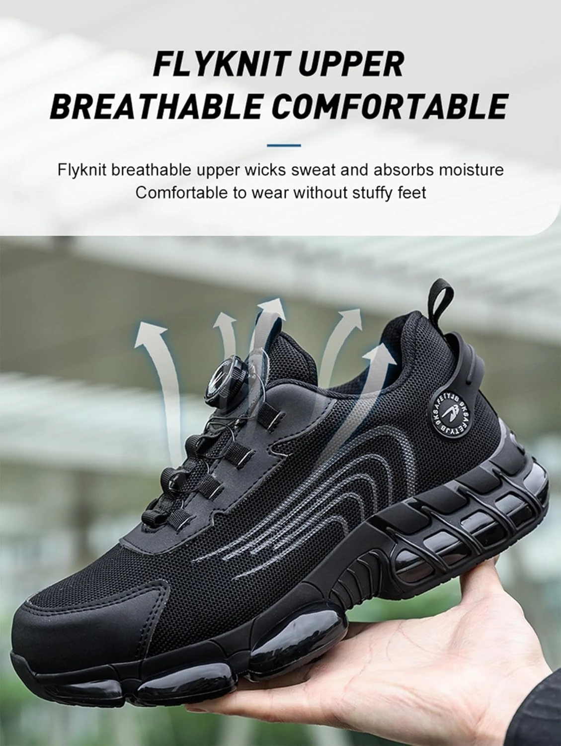 Men's Steel Toe Work Shoes Breathable Lightweight Anti-Smash Anti-Puncture Site Protective Shoes Easy On/Off Swivel Buckle Women's Safety Shoes