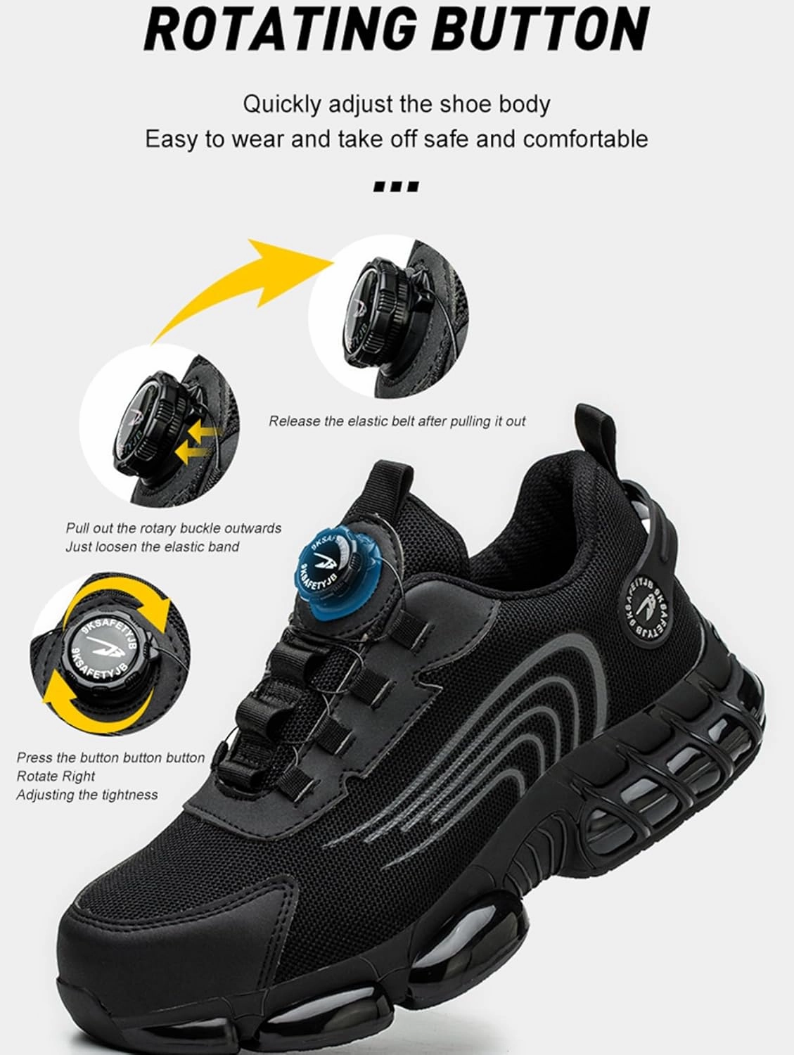 Men's Steel Toe Work Shoes Breathable Lightweight Anti-Smash Anti-Puncture Site Protective Shoes Easy On/Off Swivel Buckle Women's Safety Shoes