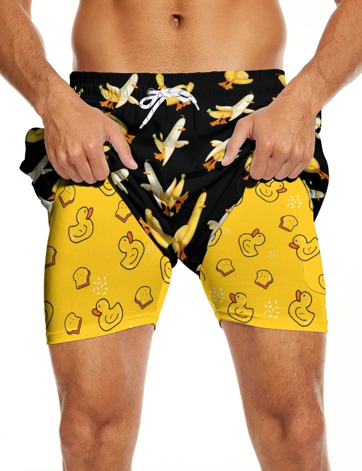 Mens Swim Trunks with Compression Liner 2 in 1 Quick-Dry Swim Shorts Men Board Shorts Swimwear for Swimming Beach