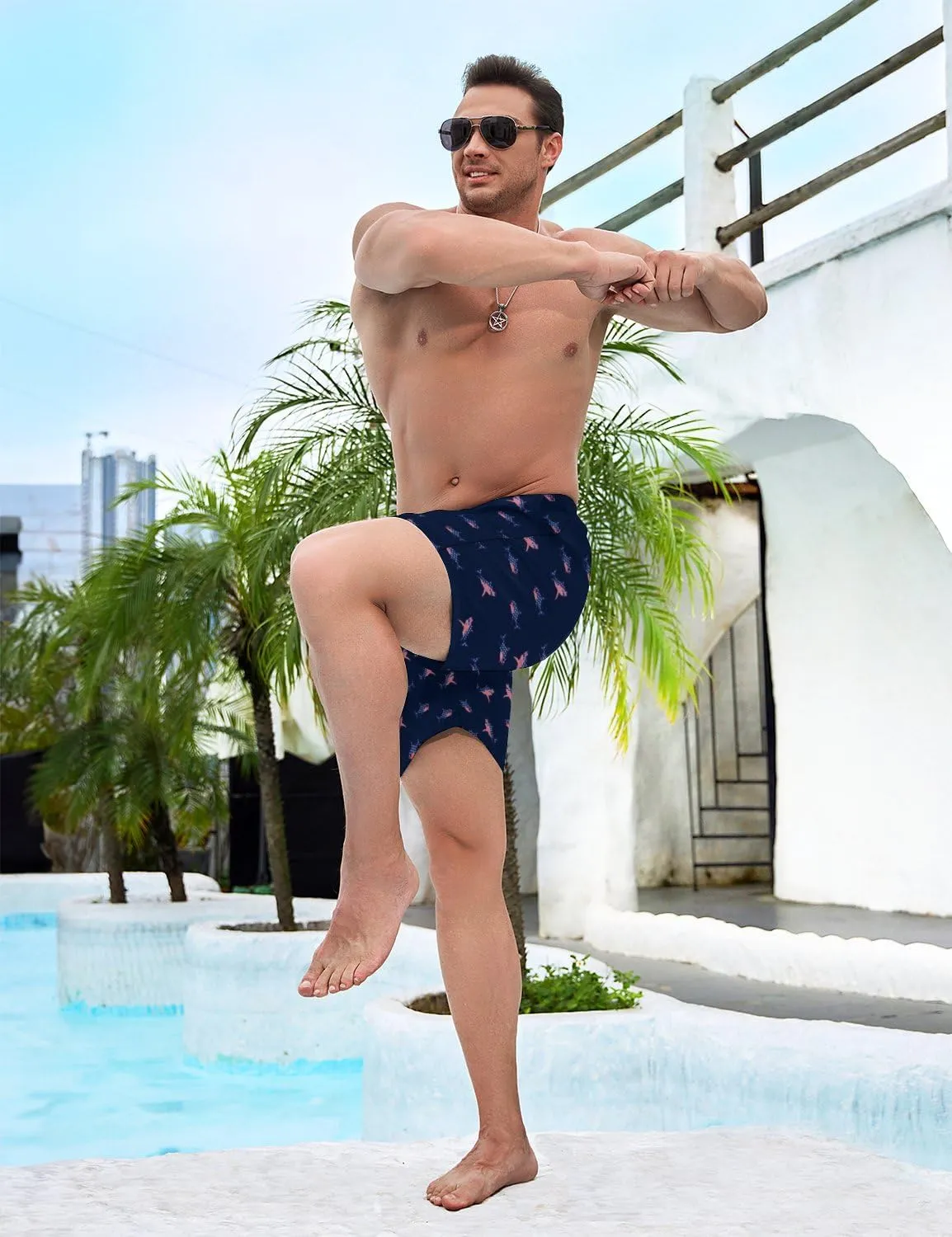 Men's Swim Trunks with Compression Liner 5" Inseam Mens Quick Dry Board Shorts with 4 Pockets for Beach Vacation