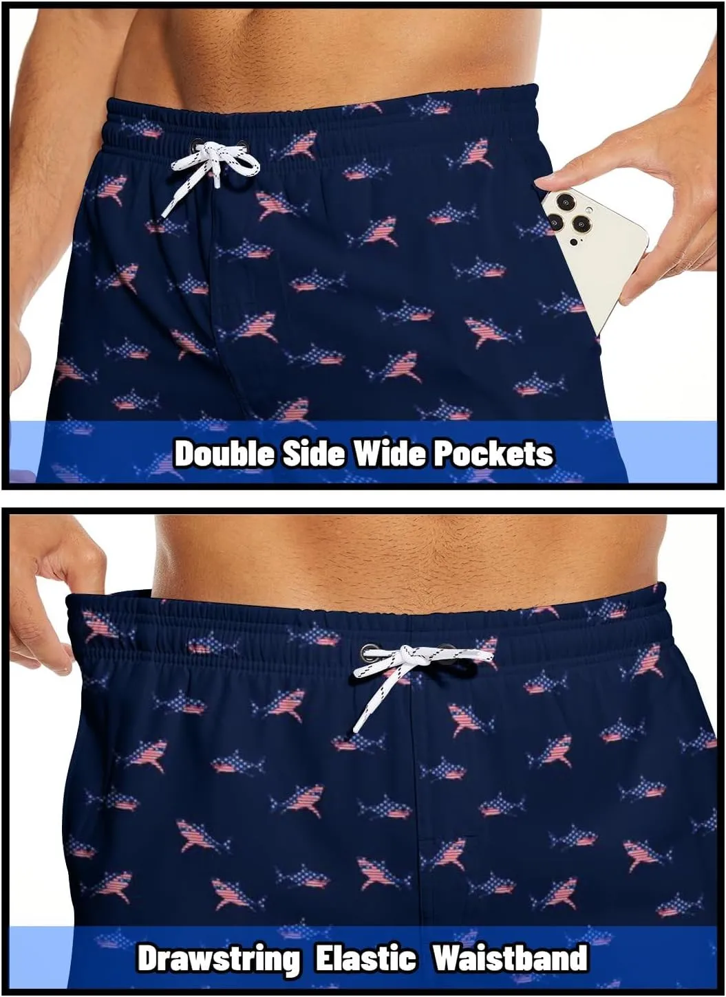 Men's Swim Trunks with Compression Liner 5" Inseam Mens Quick Dry Board Shorts with 4 Pockets for Beach Vacation