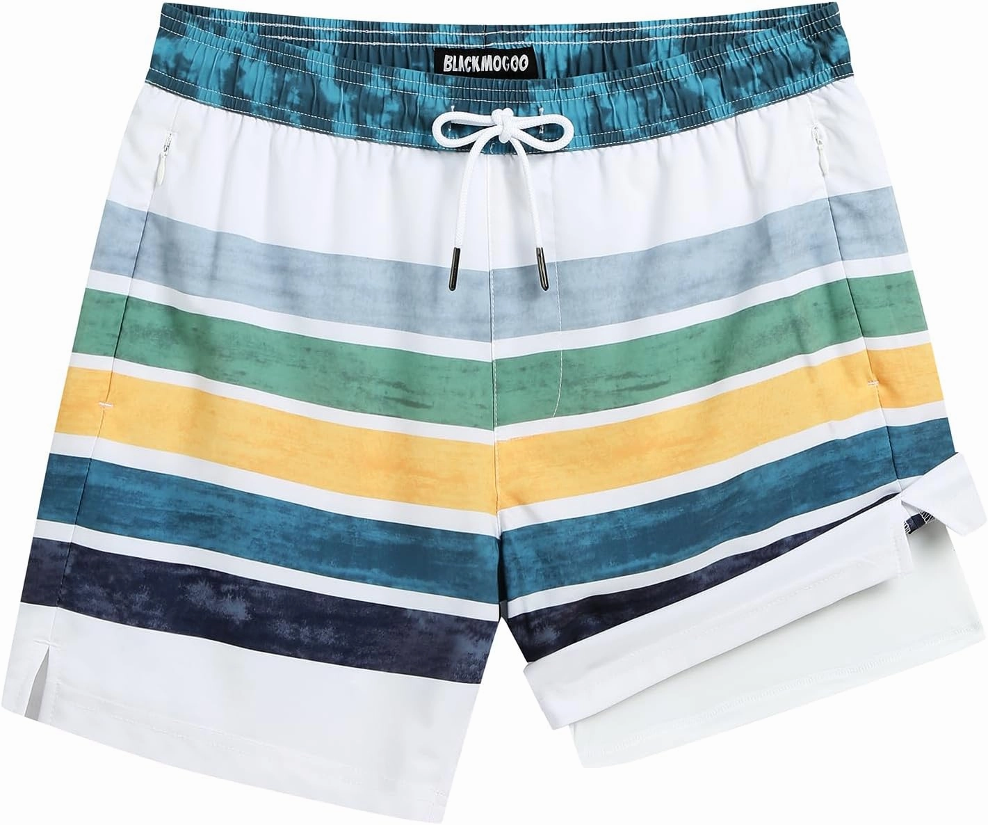 Mens 5" Swim Trunks with Compression Liner, Quick Dry Stretch Beach Shorts w/Zipper Pockets Board Shorts