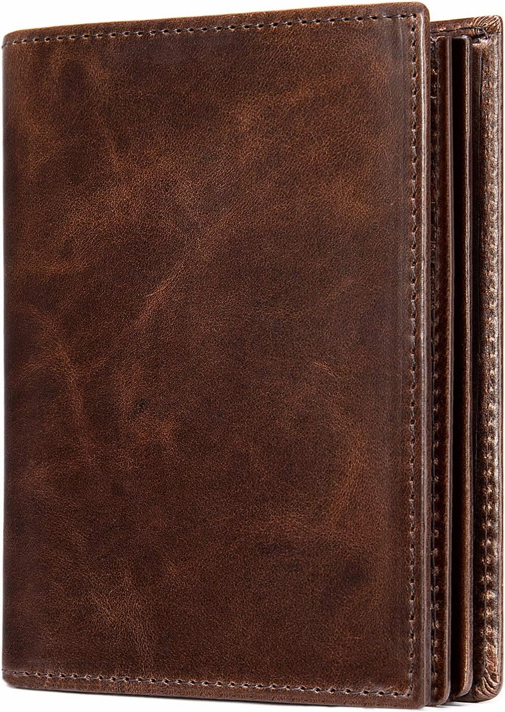 Mens Leather Bifold RFID Vertical Wallet Extra Large Capacity Card Holder with 16 Slots and ID Window
