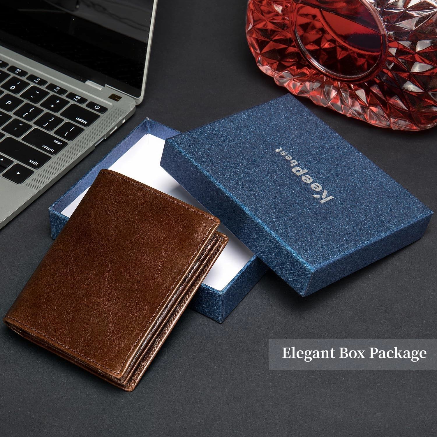 Mens Leather Bifold RFID Vertical Wallet Extra Large Capacity Card Holder with 16 Slots and ID Window