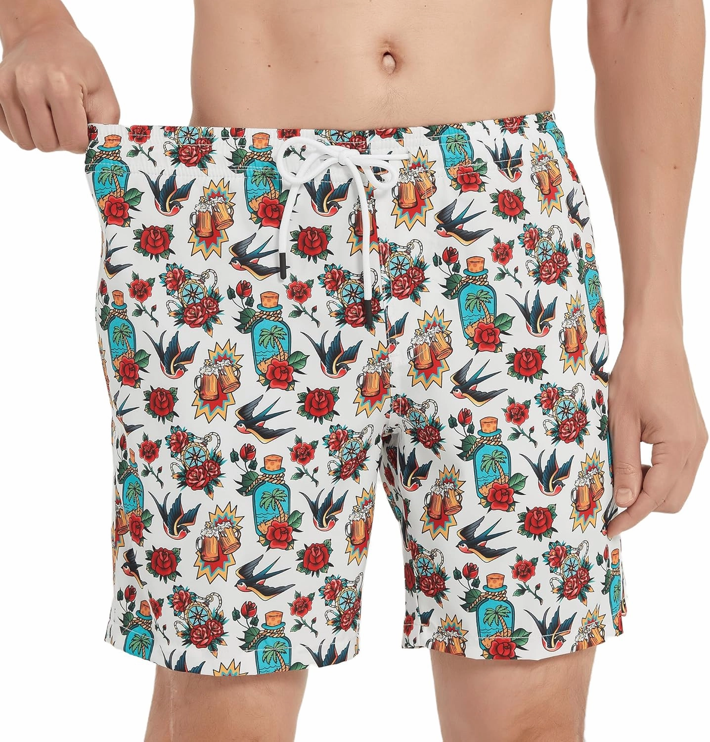 Mens Swim Trunks 7 Inch Inseam Board Shorts with Compression Liner Swimsuit Bathing Suit Quick Dry