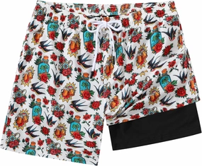 Mens Swim Trunks 7 Inch Inseam Board Shorts with Compression Liner Swimsuit Bathing Suit Quick Dry