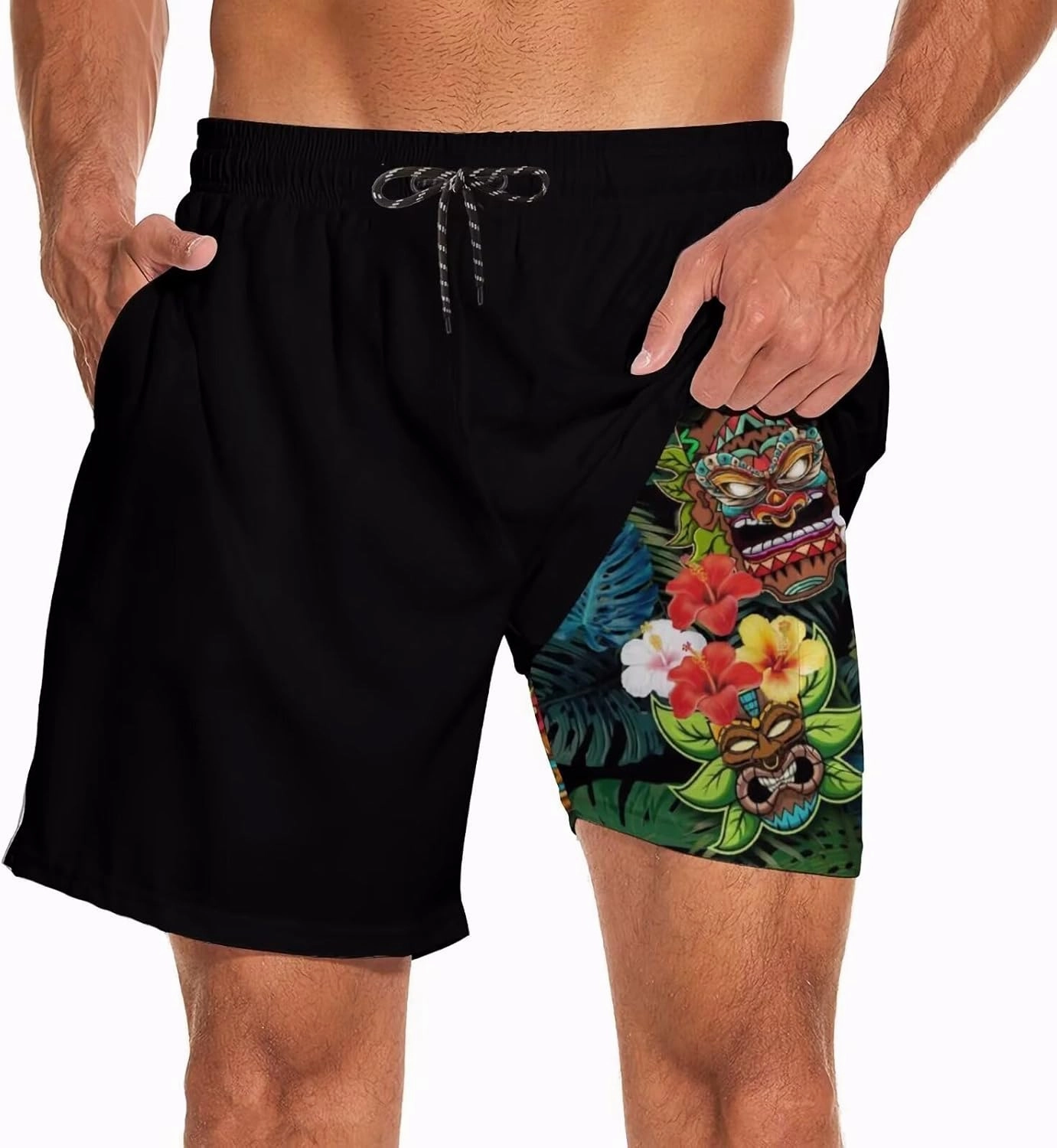 Mens Swim Trunks with Compression Liner 2 in 1 Quick-Dry Swim Shorts Men Board Shorts Swimwear for Swimming Beach
