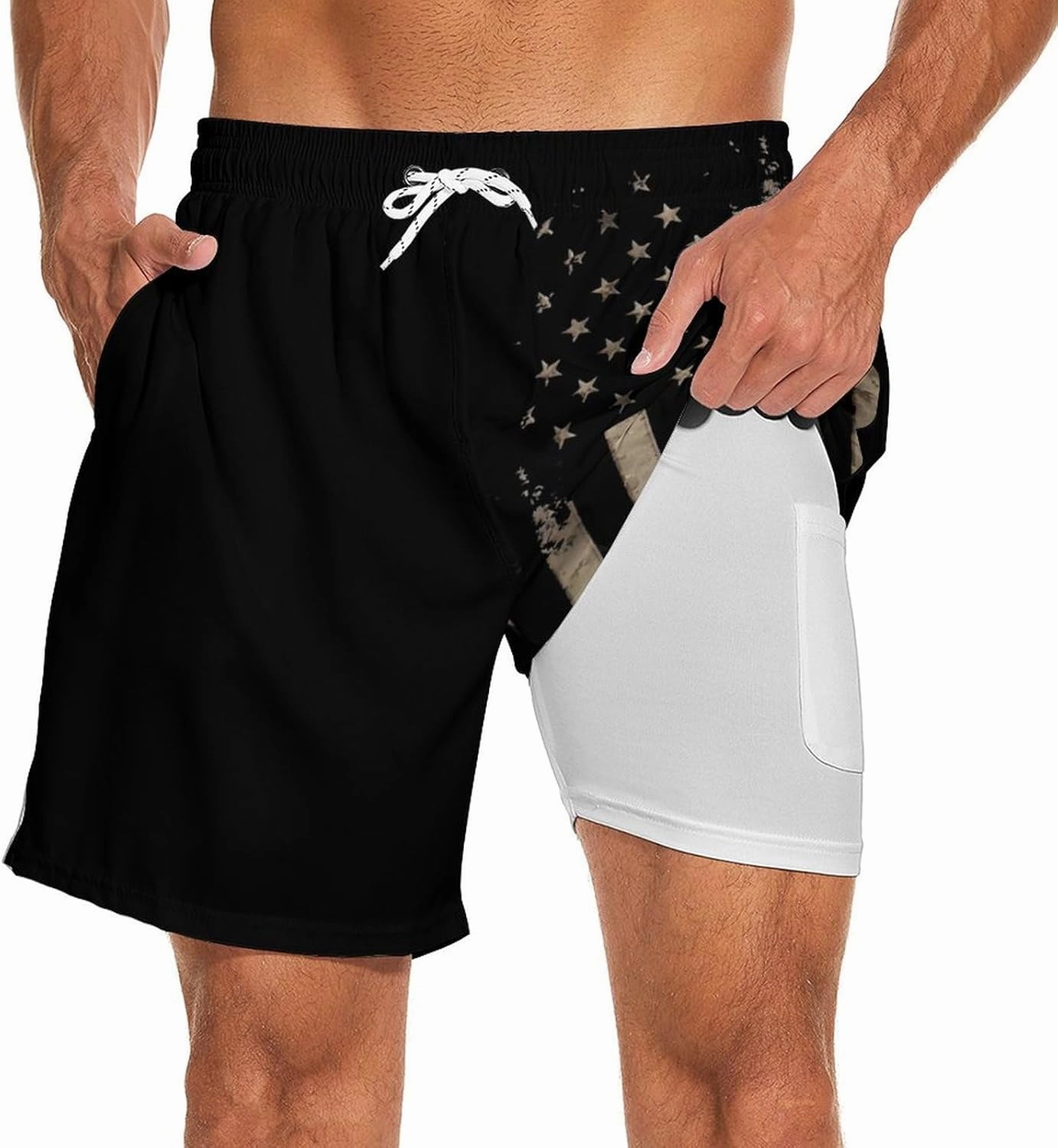 Mens Swim Trunks with Compression Liner 7 Inch Board Shorts Men Bathing Suit 2 in 1 Quick Dry Beach Swimsuits