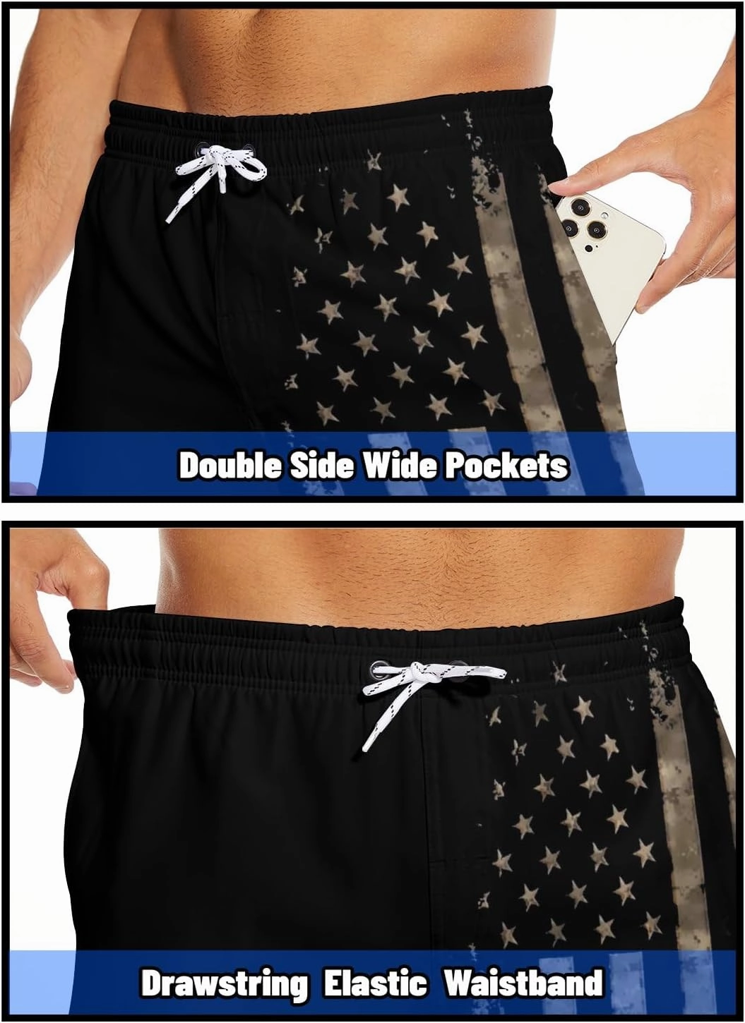 Mens Swim Trunks with Compression Liner 7 Inch Board Shorts Men Bathing Suit 2 in 1 Quick Dry Beach Swimsuits