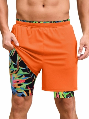 Mens Swim Trunks with Compression Liner 7 Inch Quick Dry Swimming Beach Board Shorts Bathing Suit with Pockets