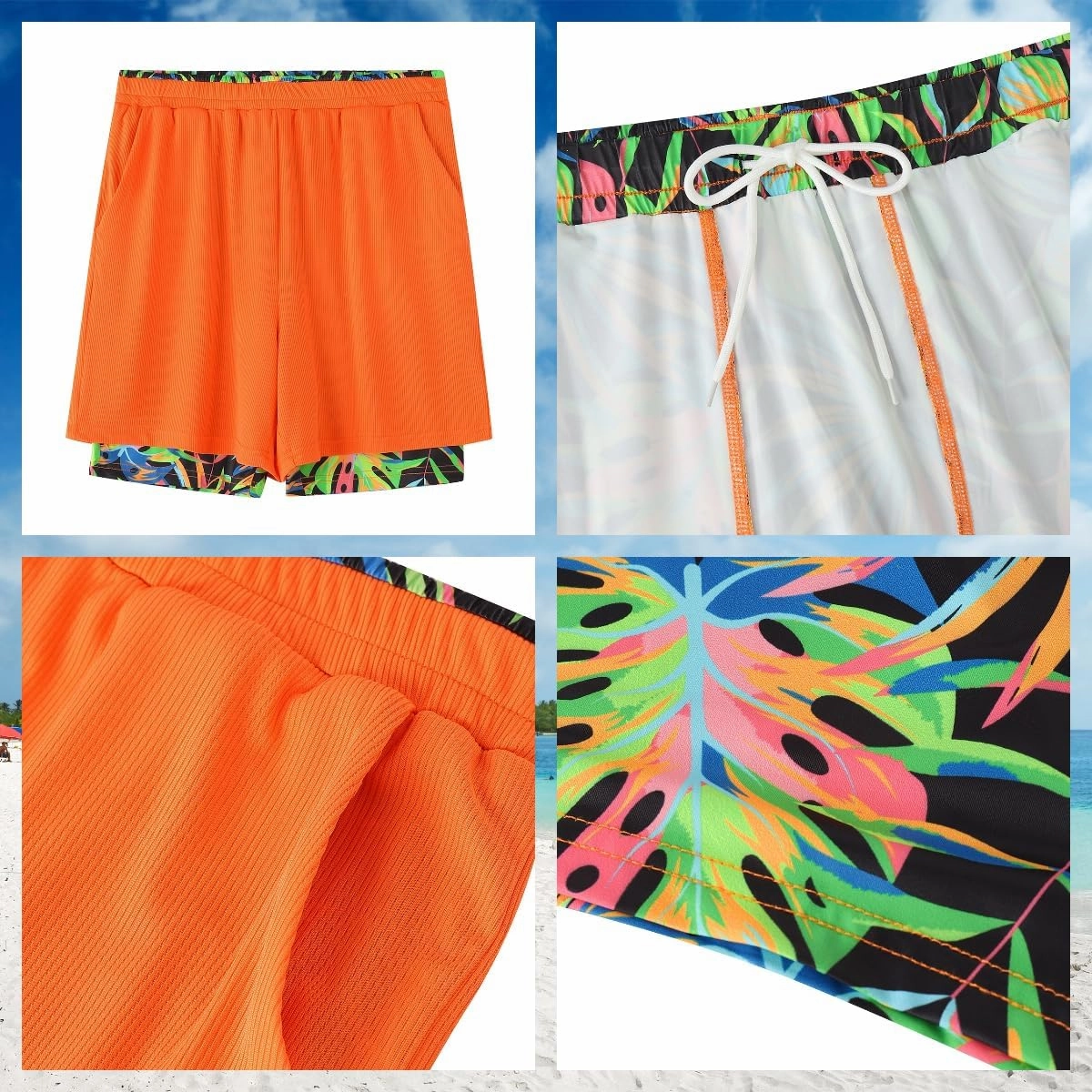 Mens Swim Trunks with Compression Liner 7 Inch Quick Dry Swimming Beach Board Shorts Bathing Suit with Pockets