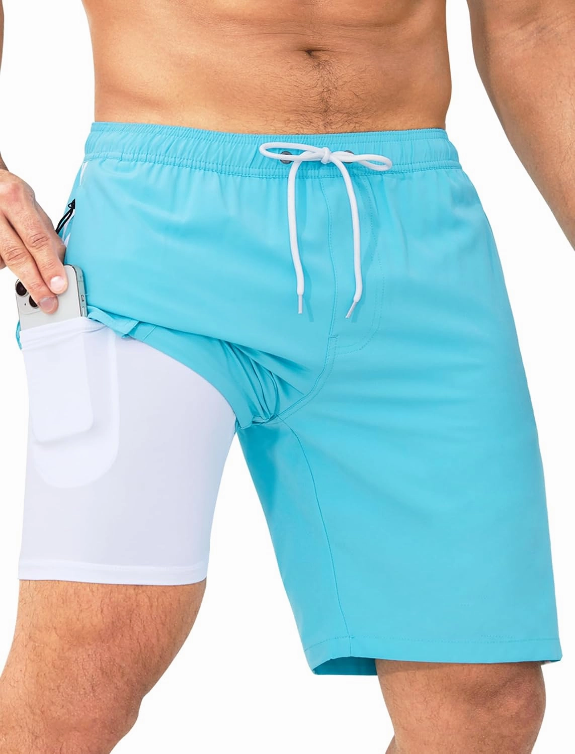 Mens Swim Trunks with Compression Liner 9 Inch Bathing Suits Quick Dry Board Shorts Summer Swimsuit with Cargo Pocket