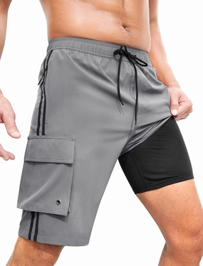 Mens Swim Trunks with Compression Liner 9 Inch Bathing Suits Quick Dry Board Shorts Summer Swimsuit with Cargo Pocket