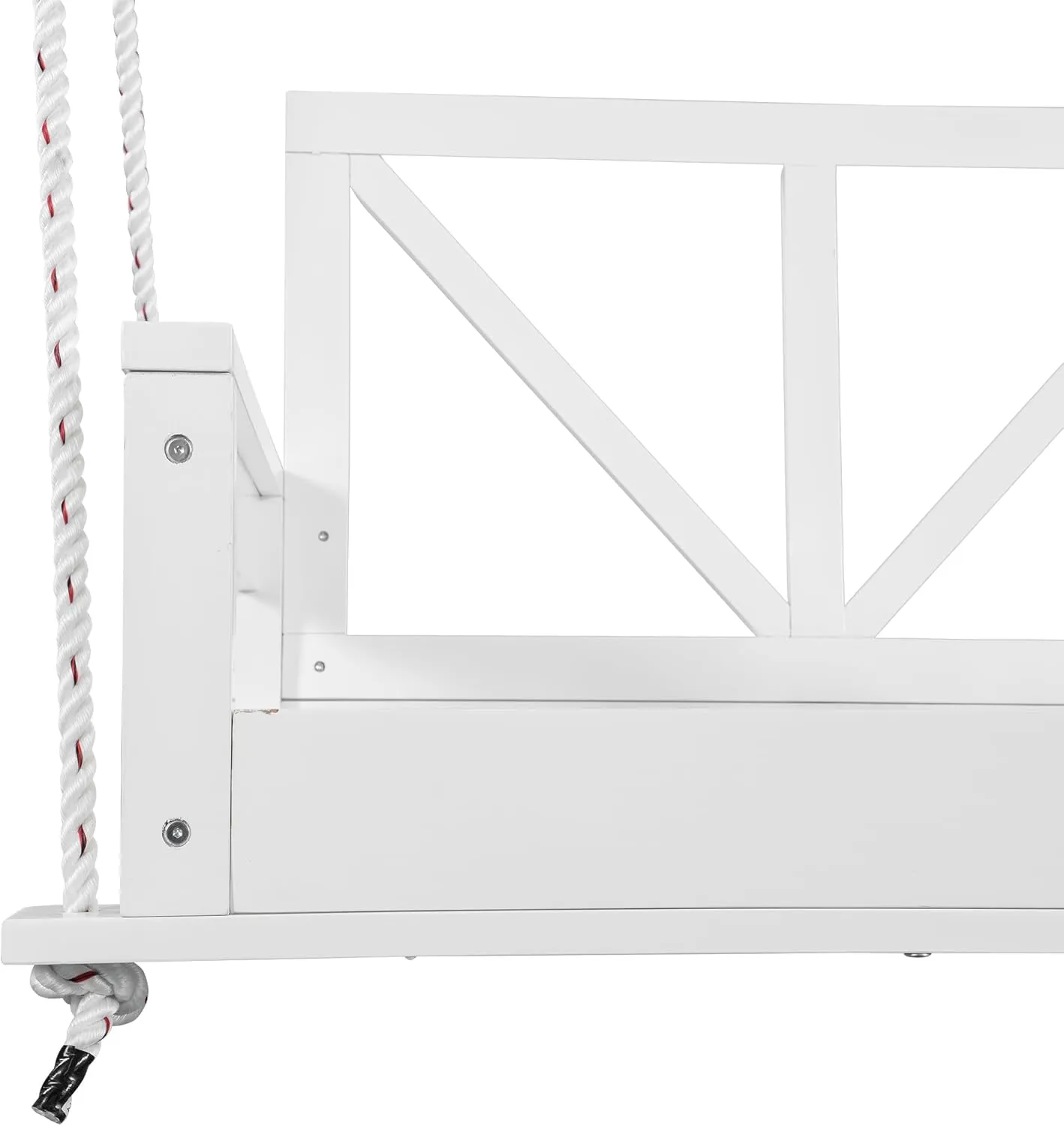 Merax Acacia Wood Twin Size Patio Swing Bed, Modern Porch Swing Hanging Bed Frame with 16.4ft Hemp Ropes for Garden, Backyard, White