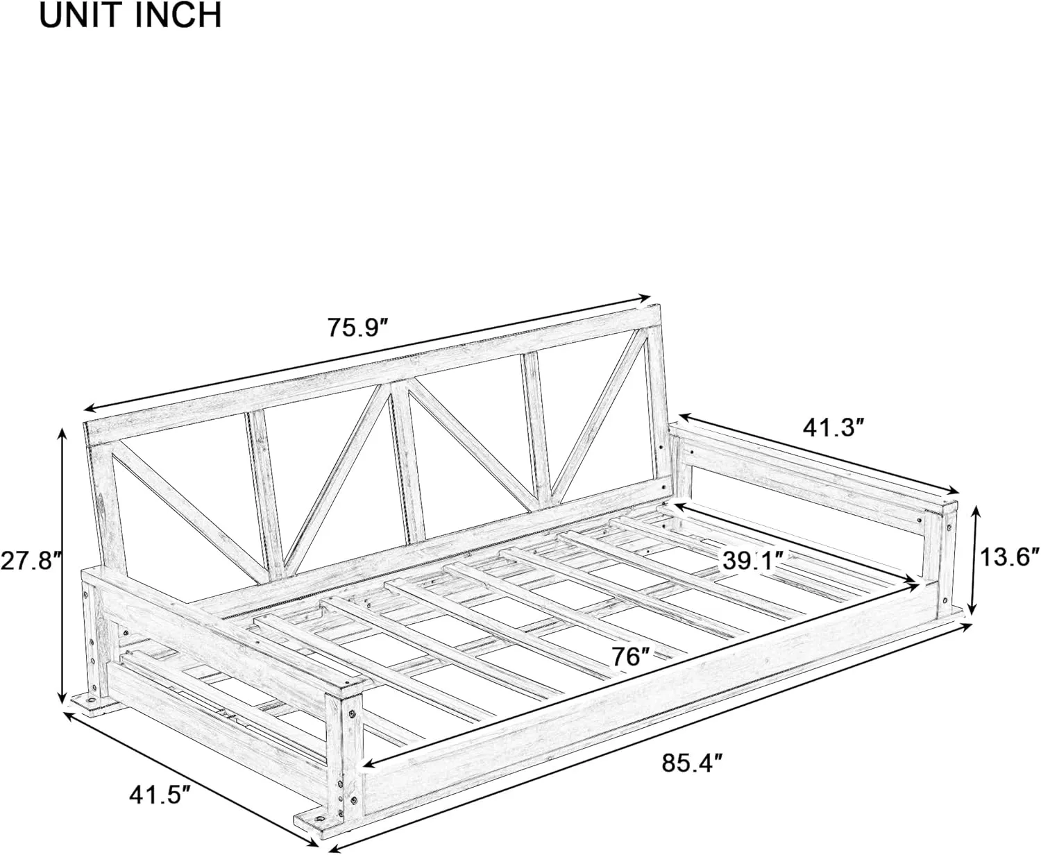 Merax Acacia Wood Twin Size Patio Swing Bed, Modern Porch Swing Hanging Bed Frame with 16.4ft Hemp Ropes for Garden, Backyard, White