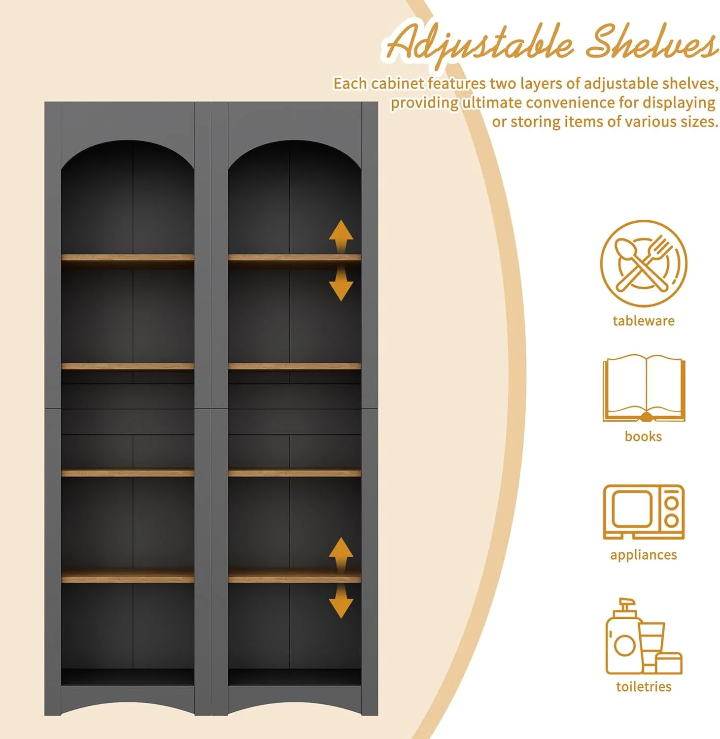 Merax Modern Wood 5 Tier Bookshelves, Bookcases Set of 2, Farmhouse Two-Tone Storage Cabinet with Adjustable Shelves, 72" H Kitchen Pantry Cabinets for Living Room, Home Office, Gray