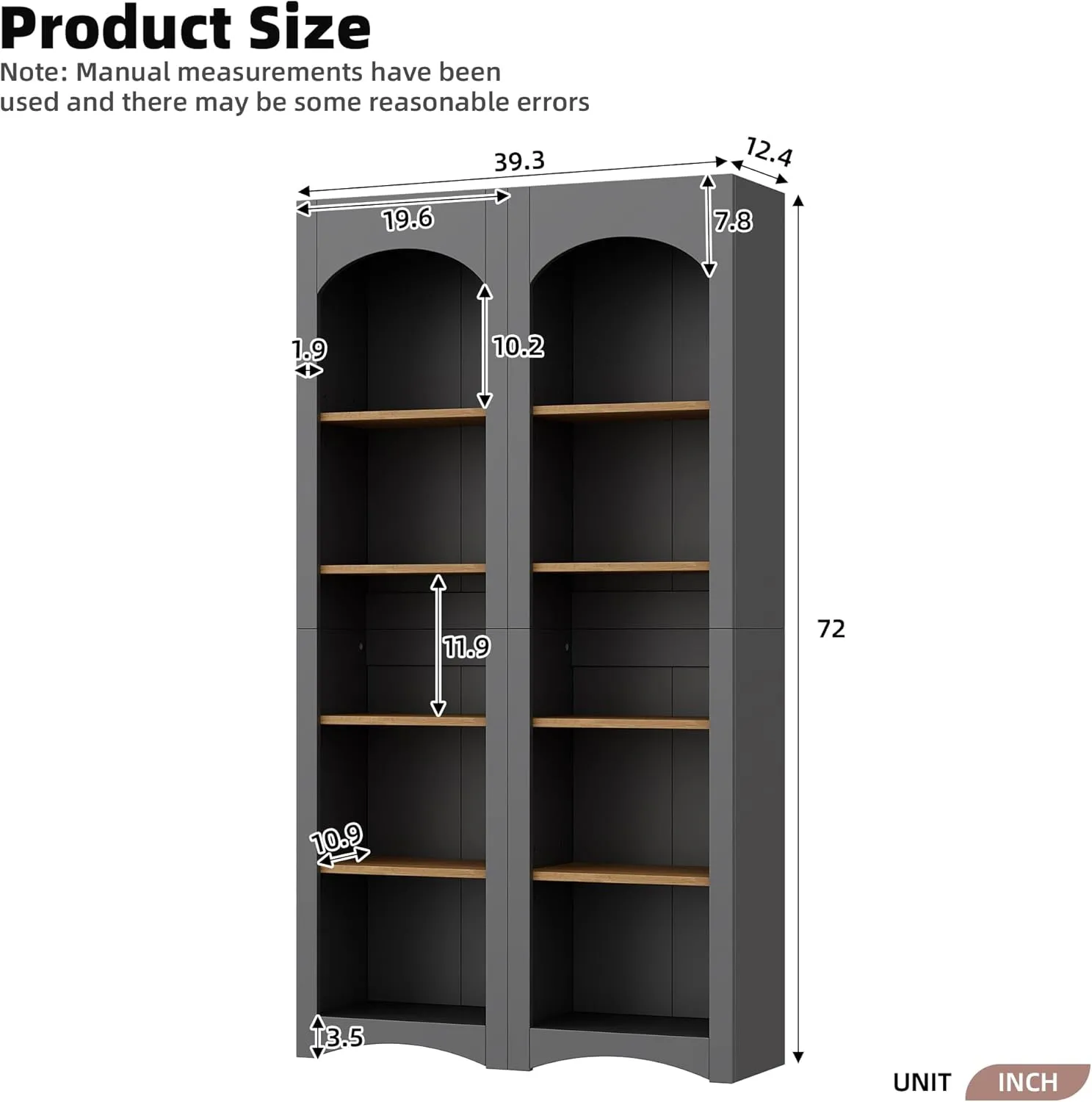 Merax Modern Wood 5 Tier Bookshelves, Bookcases Set of 2, Farmhouse Two-Tone Storage Cabinet with Adjustable Shelves, 72" H Kitchen Pantry Cabinets for Living Room, Home Office, Gray