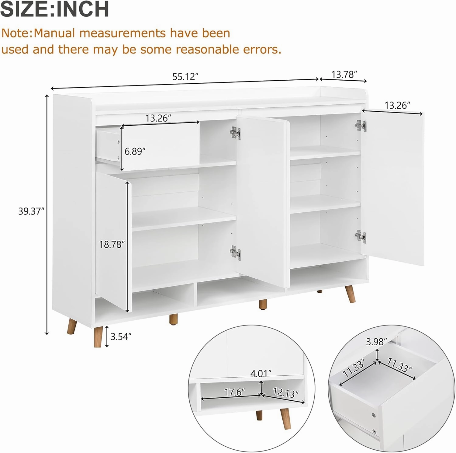 Merax Sleek and Contemporary Shoe Cabinet with Adjustable Shelves and Solid Wood Legs, Minimalist Home Organizer, Storage Sideboard for Entryway, Living Room, White