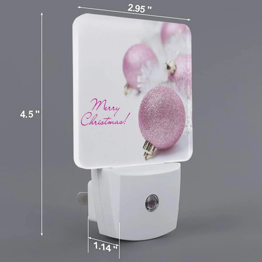 Merry Christmas Pink Ball Night Lights Pink Sparkle Shiny Balls Decoration LED Night Lamp with Auto Dusk-to-Dawn Sensor White Light Ultra Low Power for Bedroom/Bathroom/Hallway/Kid's Room