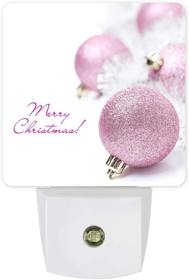 Merry Christmas Pink Ball Night Lights Pink Sparkle Shiny Balls Decoration LED Night Lamp with Auto Dusk-to-Dawn Sensor White Light Ultra Low Power for Bedroom/Bathroom/Hallway/Kid's Room