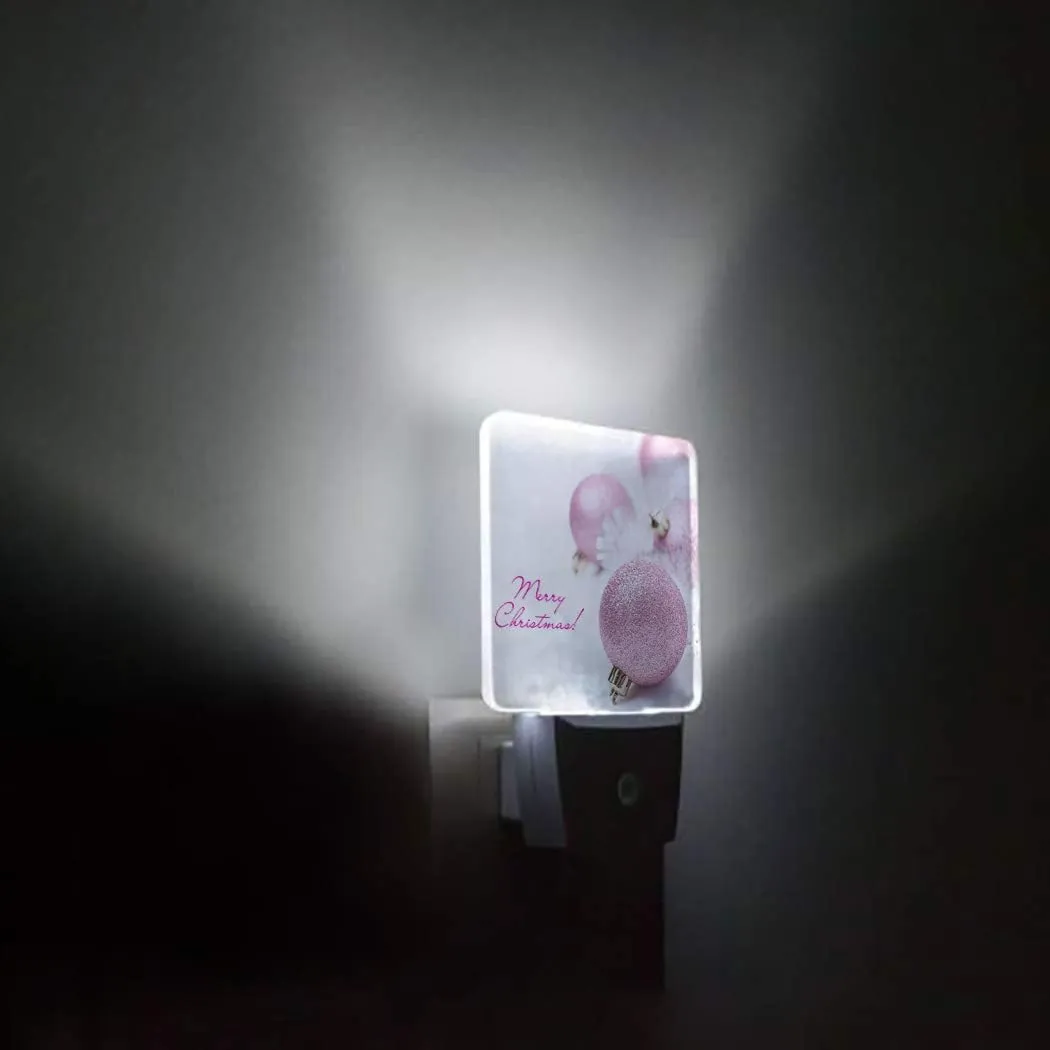 Merry Christmas Pink Ball Night Lights Pink Sparkle Shiny Balls Decoration LED Night Lamp with Auto Dusk-to-Dawn Sensor White Light Ultra Low Power for Bedroom/Bathroom/Hallway/Kid's Room