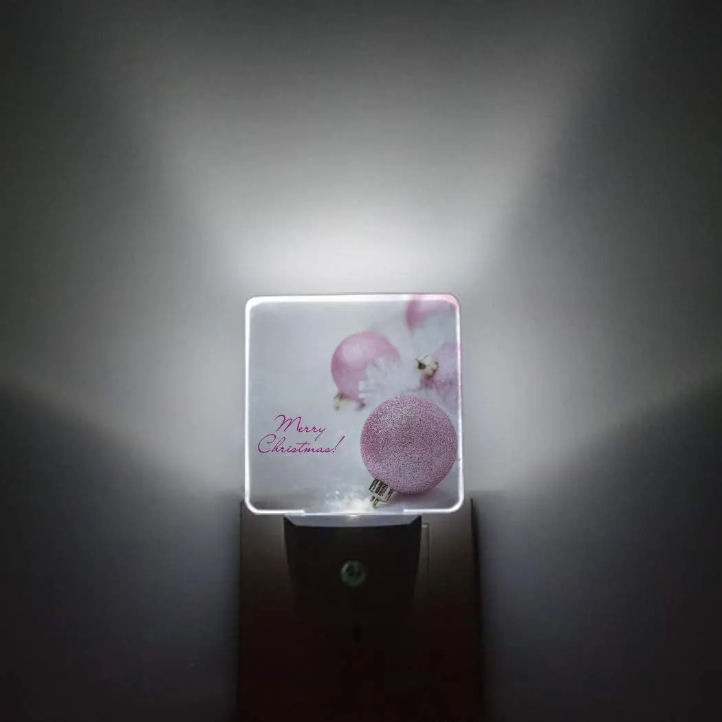 Merry Christmas Pink Ball Night Lights Pink Sparkle Shiny Balls Decoration LED Night Lamp with Auto Dusk-to-Dawn Sensor White Light Ultra Low Power for Bedroom/Bathroom/Hallway/Kid's Room