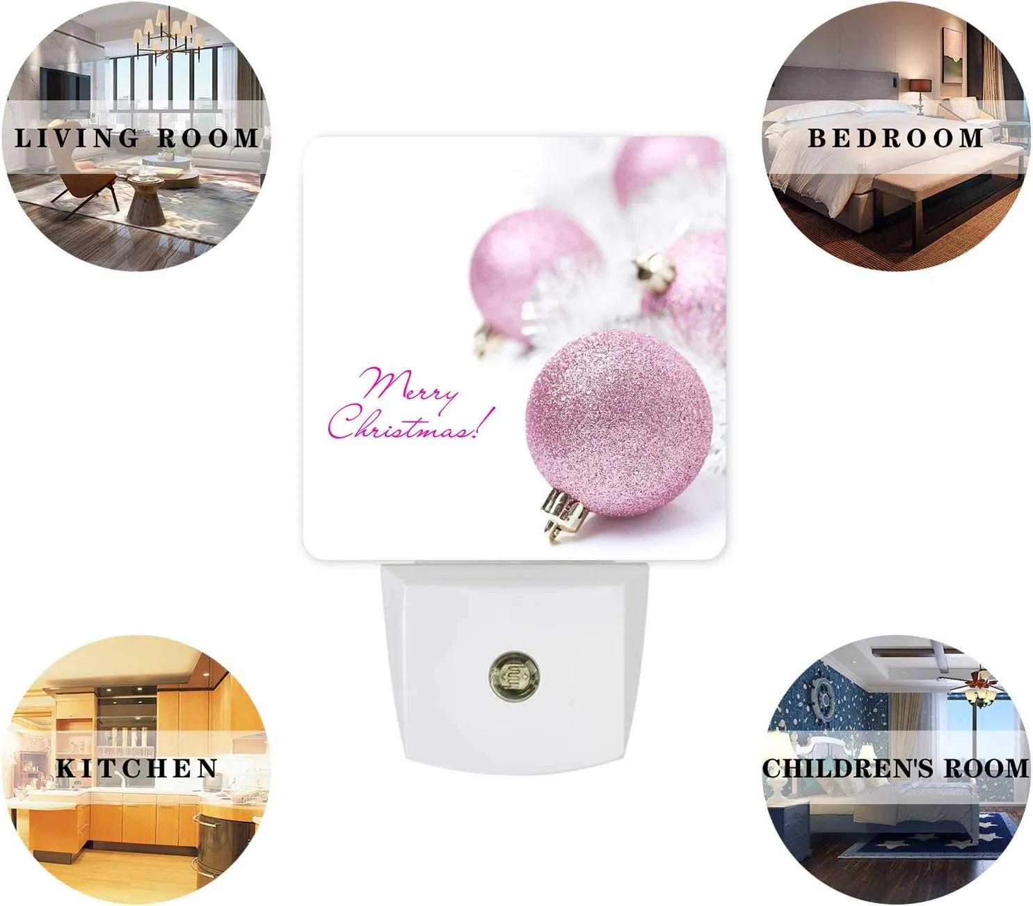 Merry Christmas Pink Ball Night Lights Pink Sparkle Shiny Balls Decoration LED Night Lamp with Auto Dusk-to-Dawn Sensor White Light Ultra Low Power for Bedroom/Bathroom/Hallway/Kid's Room