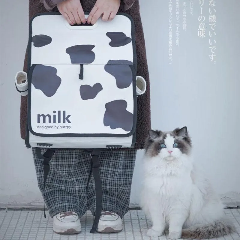 Milk Print Cat Carrier Backpack Travel Tote Bag
