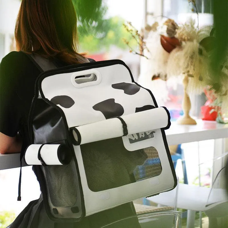 Milk Print Cat Carrier Backpack Travel Tote Bag