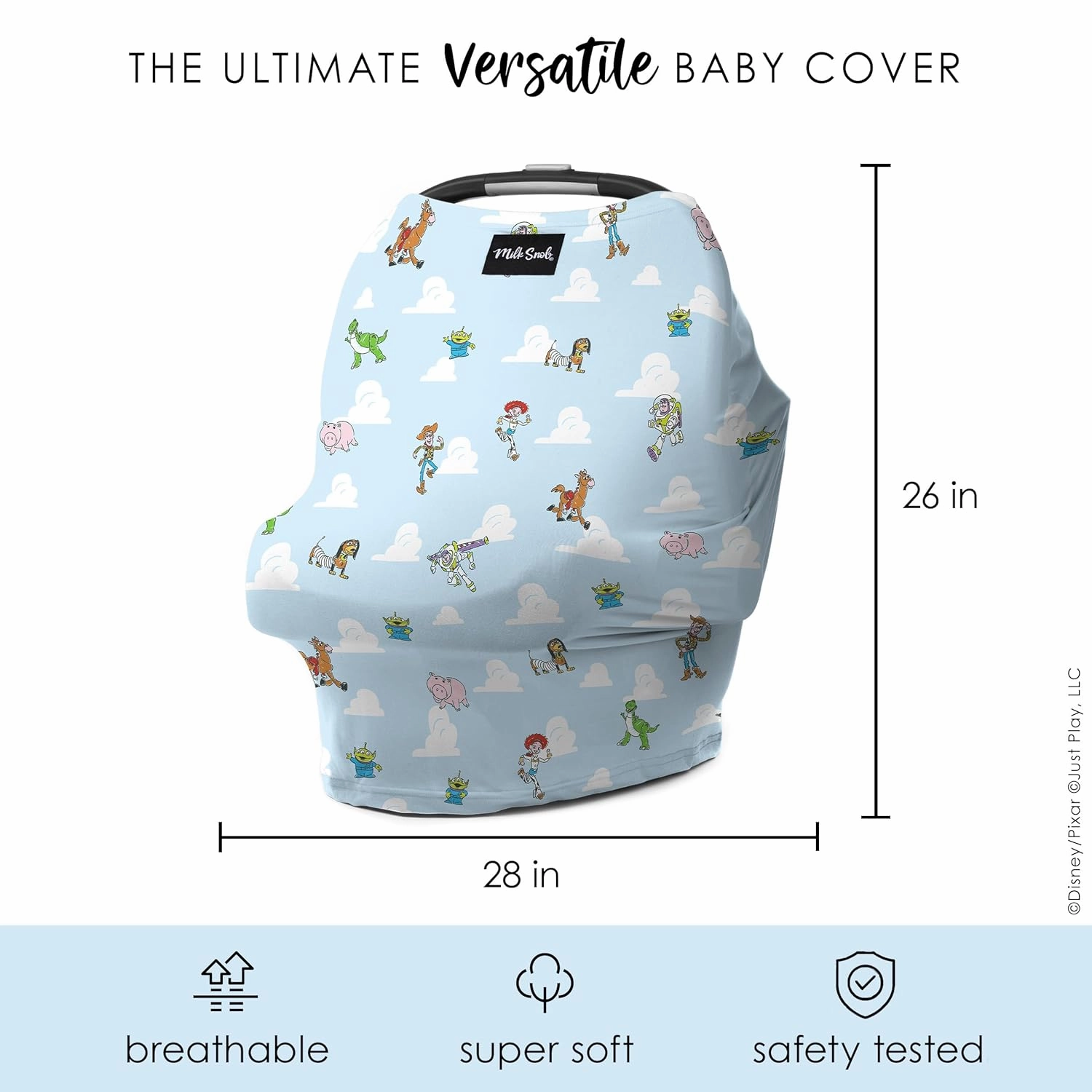 Milk Snob Original Disney Toy Story 5-in-1 Baby Cover, Breastfeeding, Car Seat, Carrier, Stroller, High Chair, Shopping Cart, Lounger Canopy, Baby Shower Gender Neutral Gifts, Nursing Top
