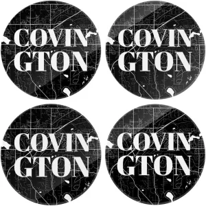 Minimalistic B&W Washington Covington Map, Joyride Home Decor, 4 Glass Coasters, 4-Inch Circle Drink Coasters, Set of 4, Non-Slip Cork Back, Protects Surfaces, Express Your Style.