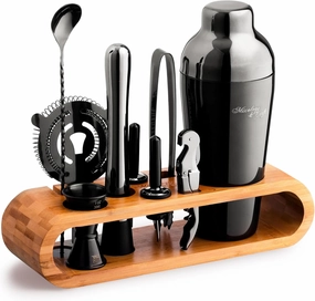 Mixology & Craft Bartender Kit: 10-Piece Bar Tool Set with Bamboo Stand | Perfect Home Bartending Kit and Martini Cocktail Shaker Set Great Drink Mixing Experience | Fun Housewarming Gift (Gun-Metal)