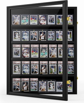 Mlikero Baseball Card Display Case, 35 Graded Card Display Frame Lockable, Trading Card Display with UV Protection Sports Card Display Case for Baseball Cards, Football Cards, Sports Cards