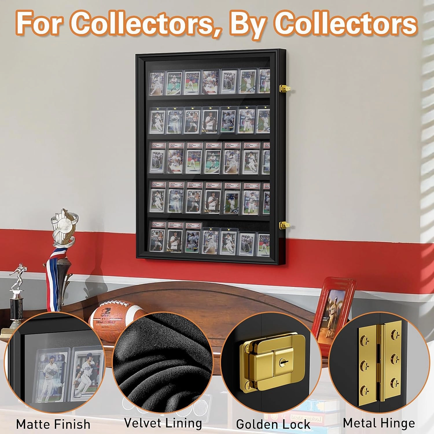 Mlikero Baseball Card Display Case, 35 Graded Card Display Frame Lockable, Trading Card Display with UV Protection Sports Card Display Case for Baseball Cards, Football Cards, Sports Cards