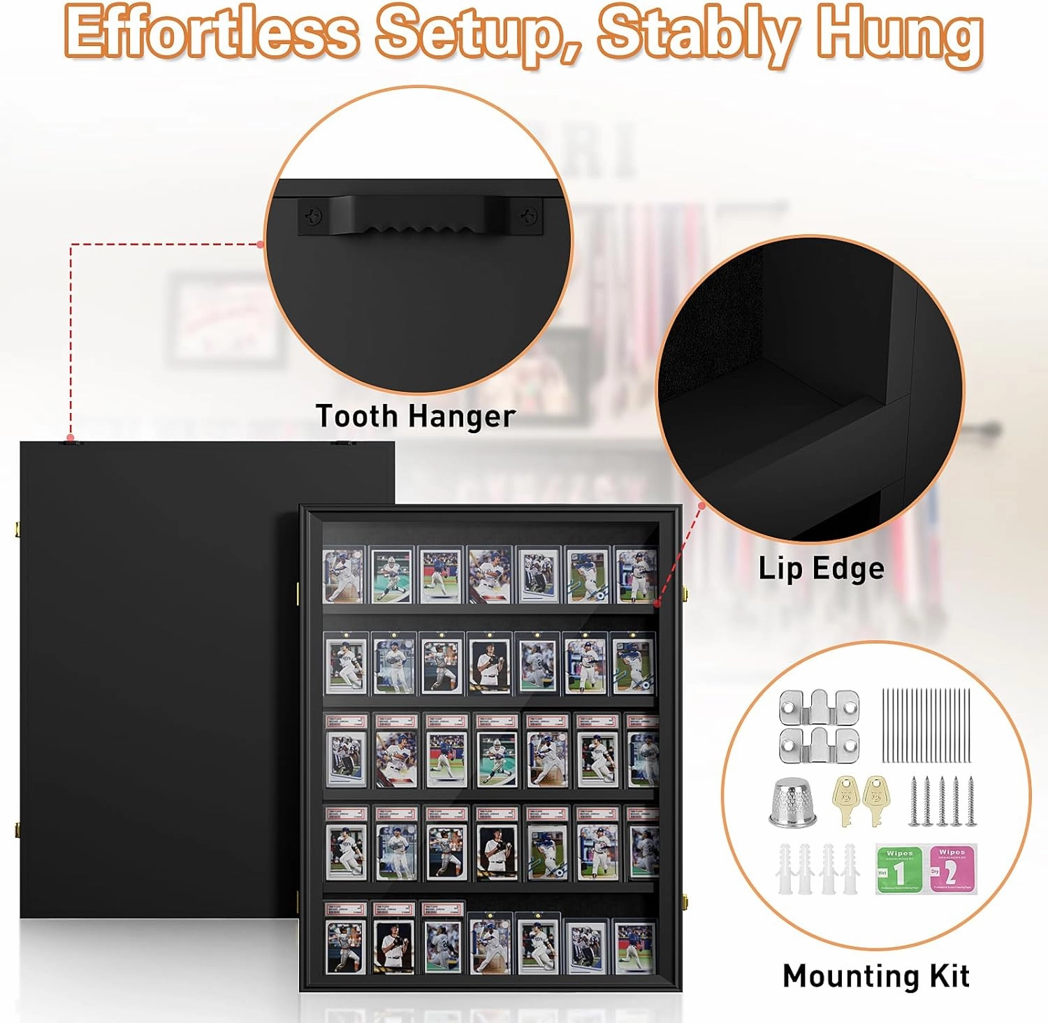 Mlikero Baseball Card Display Case, 35 Graded Card Display Frame Lockable, Trading Card Display with UV Protection Sports Card Display Case for Baseball Cards, Football Cards, Sports Cards