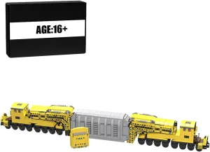 MOC-15642 32-Wheel Gooseneck Wagon Building Blocks Set, MOC DIY Creative Train Vehicle Construction Kits, Perfect for Home Ornament, 1716 Pieces, Light Brown