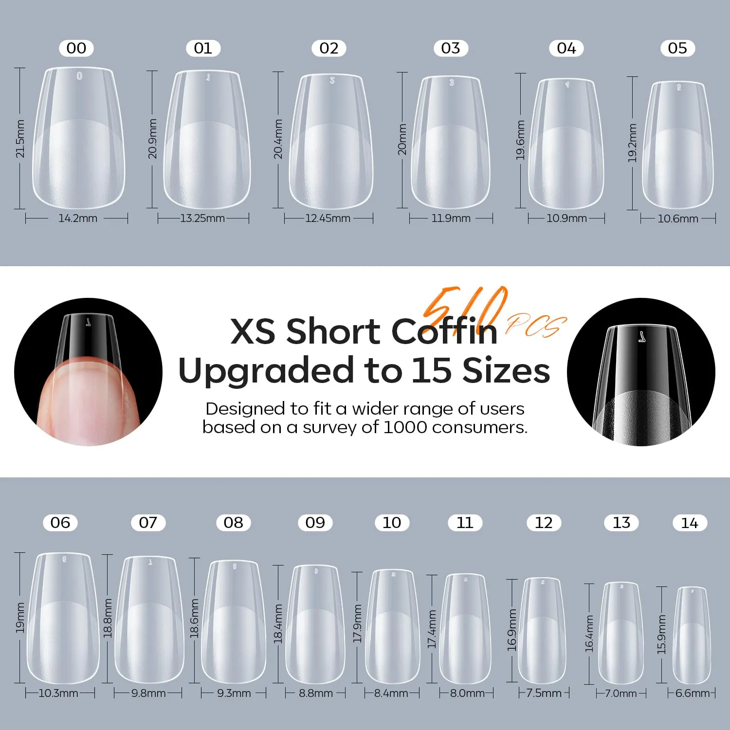 modelones Gel Nail Kit Short Coffin, Upgrade 510Pcs Fake Nails 15Sizes, 9-in-One Glue Prep Dehydrator & Mini U V Light Clipper, Pre-shaped Half Matte Press on Short Coffin Tips for DIY Salon