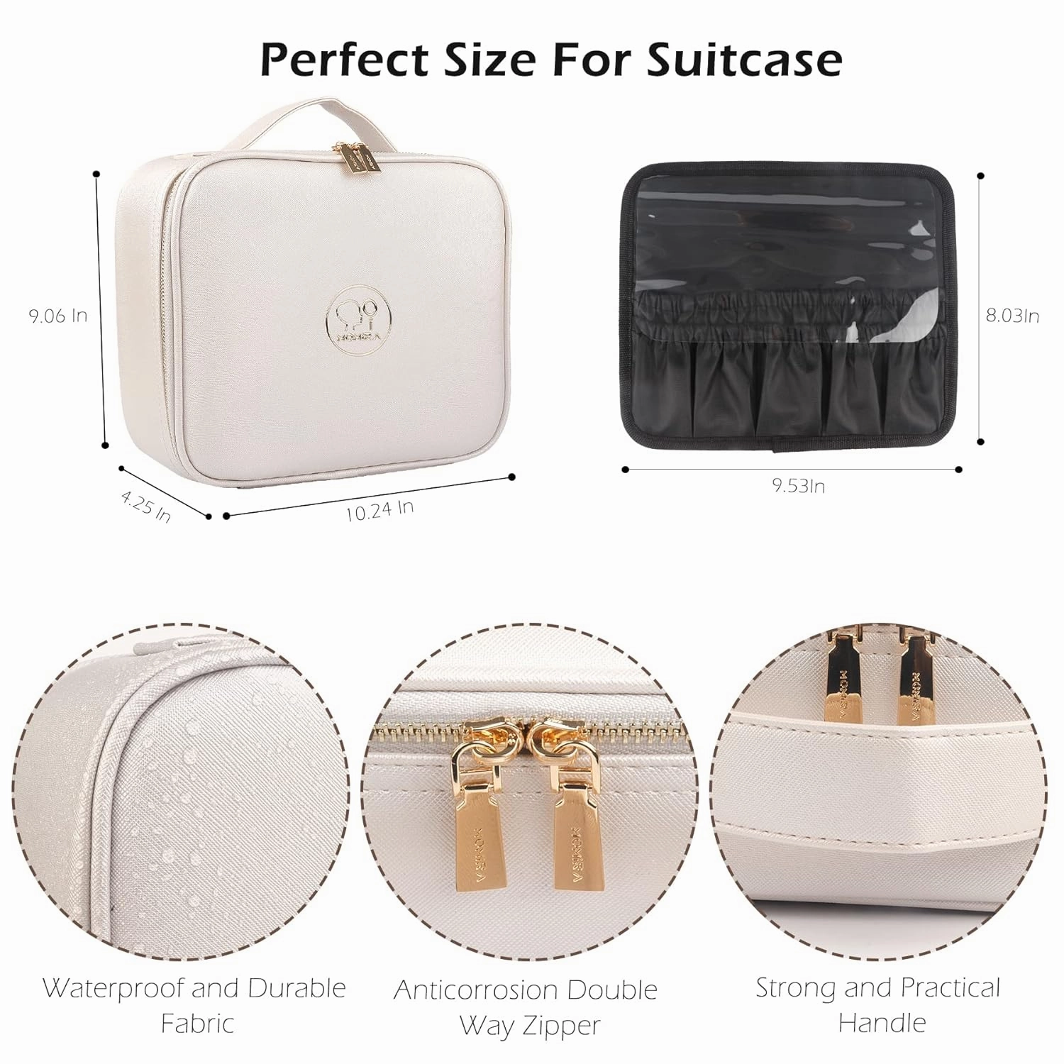 MOMIRA Makeup Bag with Mirror and Light Travel Makeup Train Case Cosmetic Bag Organizer Portable Artist Storage Bag with Adjustable Dividers Makeup Brushes Storage Organizer Brilliant Creamy White