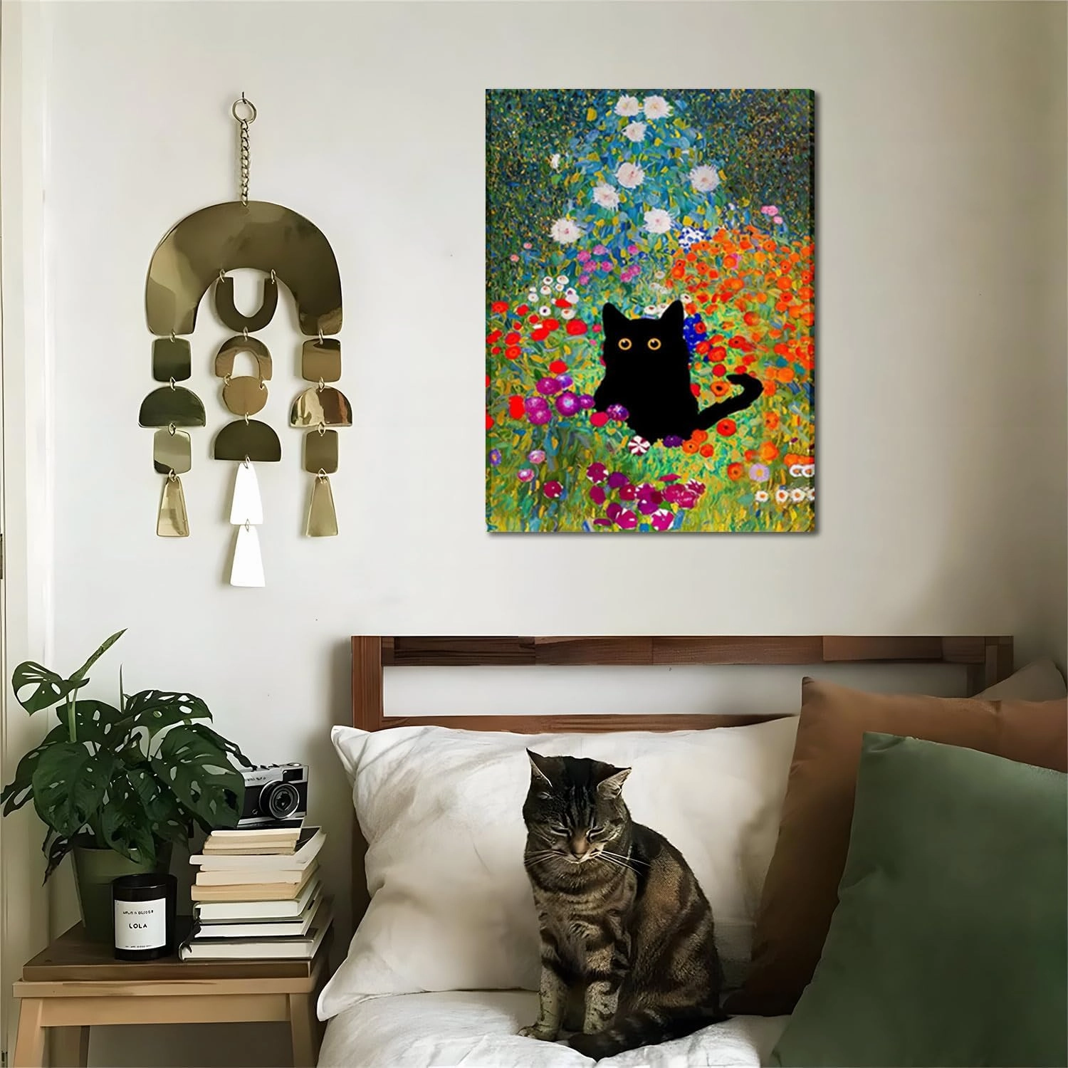 Monet Wall Art Set of 3 - Funny Cat in Water Lilies Canvas Paintings Prints, Garden Flowers Black Cat Aesthetic Pictures for Room Bedroom Living Room Bathroom 12x16 Framed