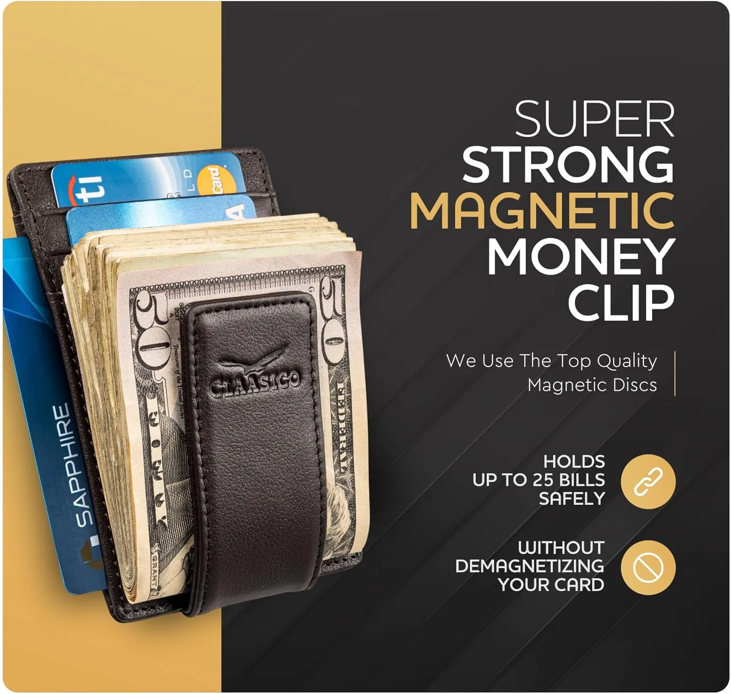 Money Clip Leather Wallet For Men Slim Front Pocket RFID Blocking with Super Strong Magnetic
