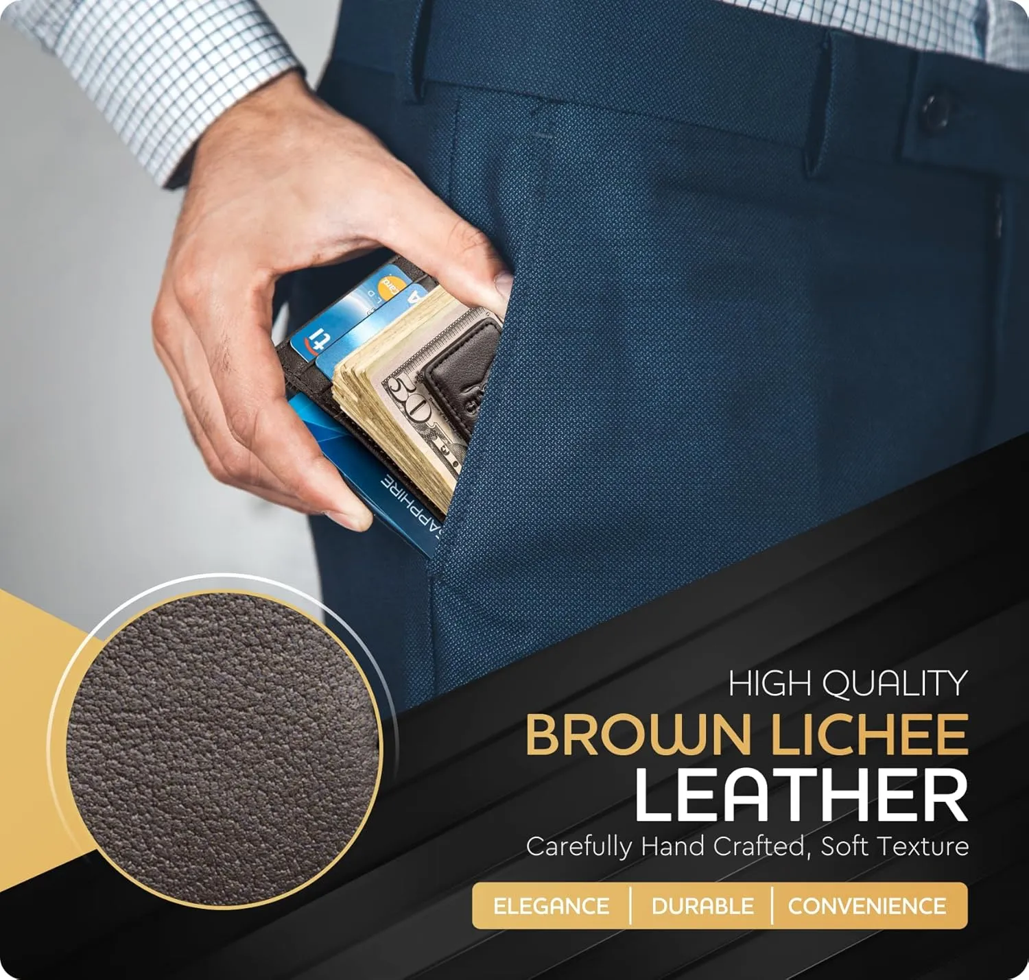 Money Clip Leather Wallet For Men Slim Front Pocket RFID Blocking with Super Strong Magnetic