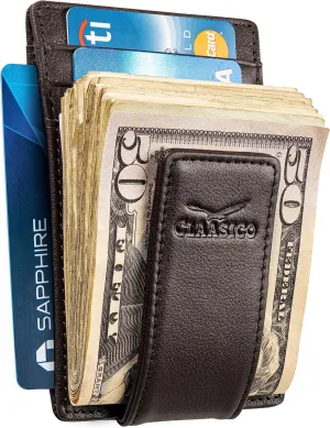 Money Clip Leather Wallet For Men Slim Front Pocket RFID Blocking with Super Strong Magnetic