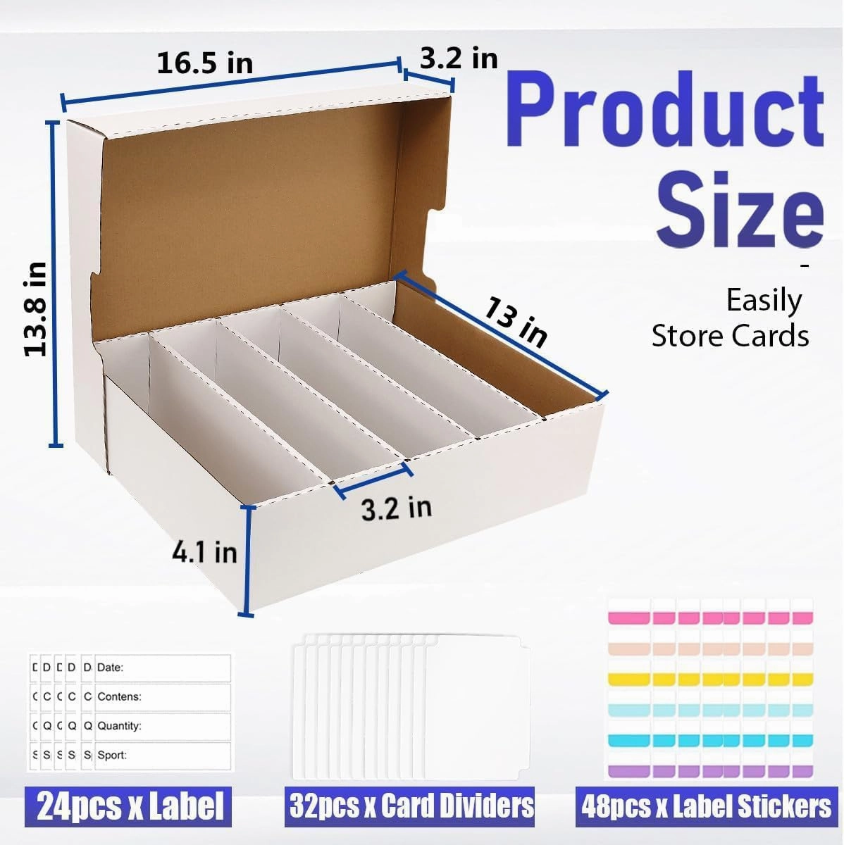 Monster Card Box, 5 Track, Baseball Card Storage Box, Holds 3200 Cards, Cardboard Storage Boxes with Dividers, for TCG/Magic/Mtg/Sports Cards (Large, Rectangular-4Pack)