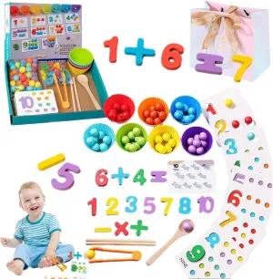 Montessori Arithmetic Math Toy Set - Beads, Chopsticks & Spoons, Silicone Digital Learning with Beads, Montessori Math Beads Counting Toy for Interactive Learning (1Set)