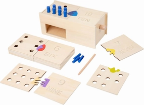 Montessori Toddler Counting Peg Board Box with Number- Wooden Counting Box Toys for Toddlers 1-3,Math Manipulatives Materials and Numbers,Montessori Toys for 3 Year Old,Large Size 10.8" X 4.9 "X 3.9"
