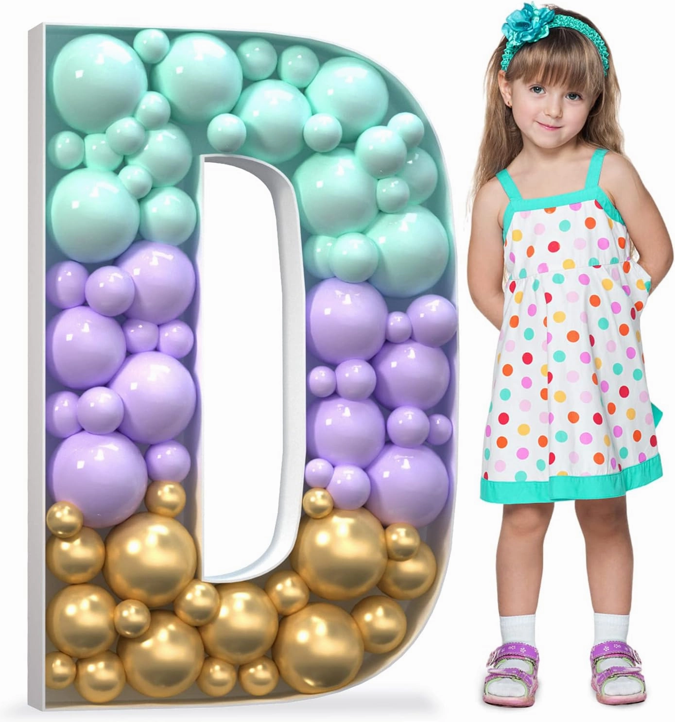 Mosaic Letters for Balloons, 3FT Marquee Light up Letters D, Large Letters for Party Decorations, DIY Kit Marquee Letters Baby Letters for Baby Shower Birthday Wedding Anniversary, Pre-Cut Foamboard