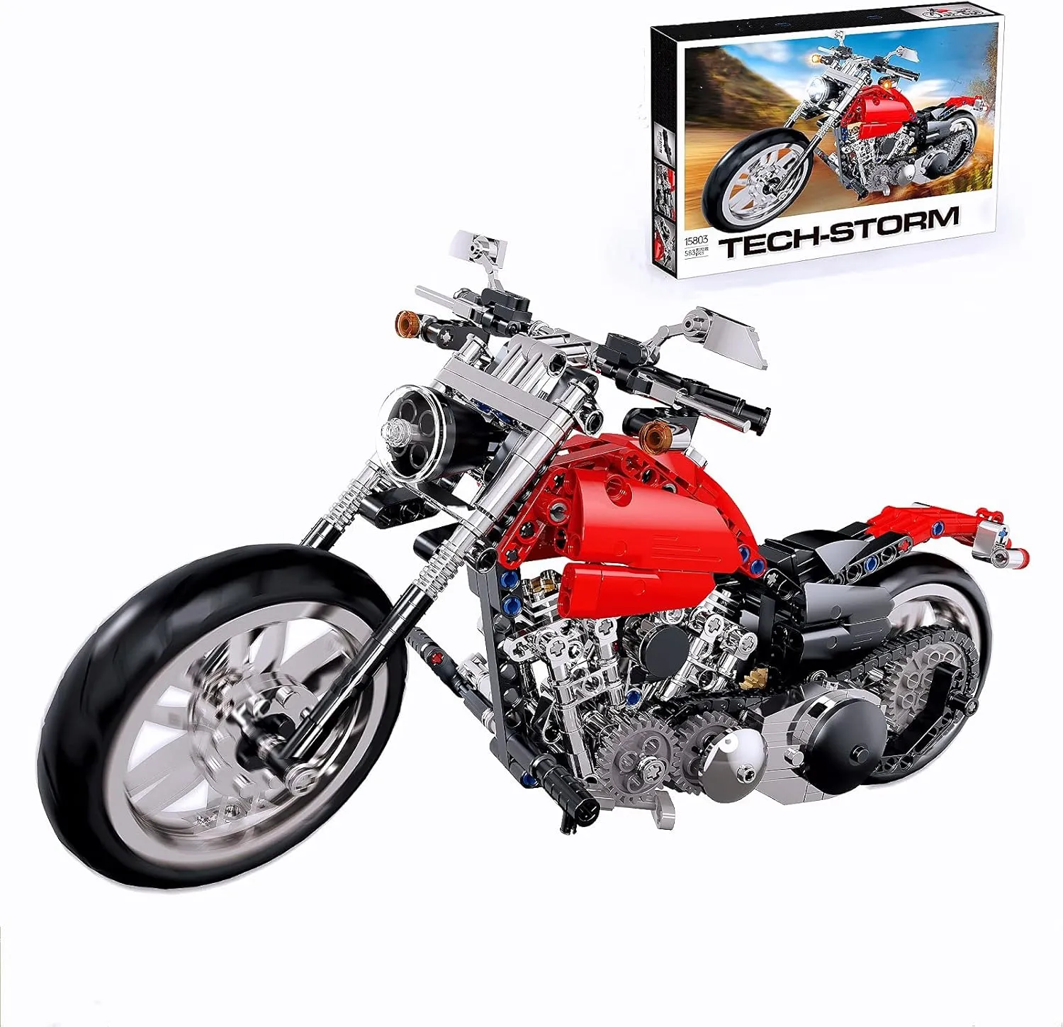 Motorbike Toy Building Kit,Build A Motorcycle Building Blocks Set Model,Featuring Gearbox and Suspension（613Pieces）