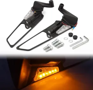 Motorcycle Mirrors with LED Turn Signal Large Stealth Mirror Adjustable Wind Wing Side Rearview Mirror for Z650 Z900 Z1000 Duke 390 790 1290 MT07 MT09 S1000 Street Bike
