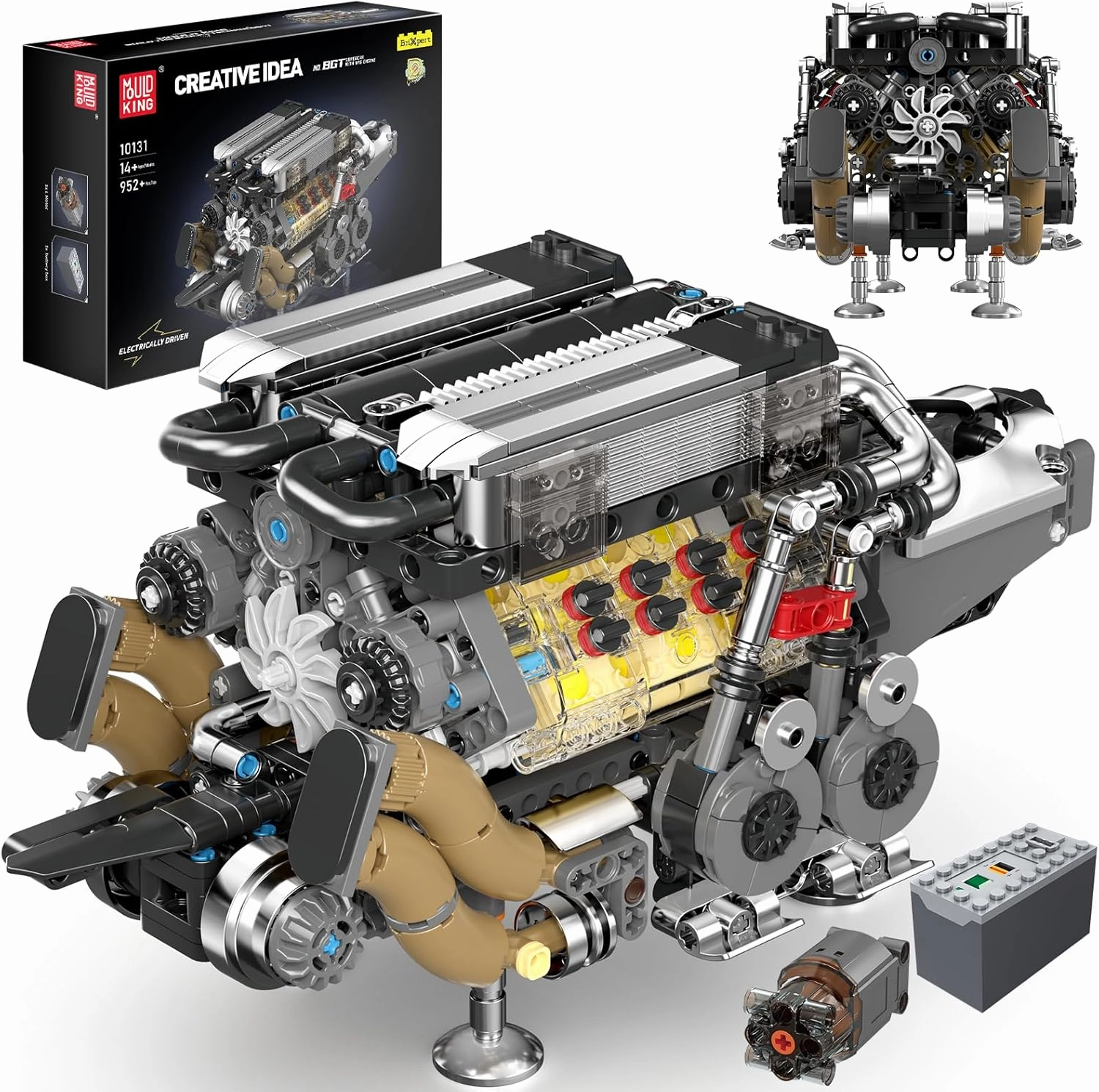 Mould King W16 Engine Toys Building Sets, Model Engine Kit for Adults, V8 Mini Engine Scale Model with Motor, 10131 STEM DIY Building Kits That Works, Blocks for Adults Boys Kids Aged 14 (952 Pieces)